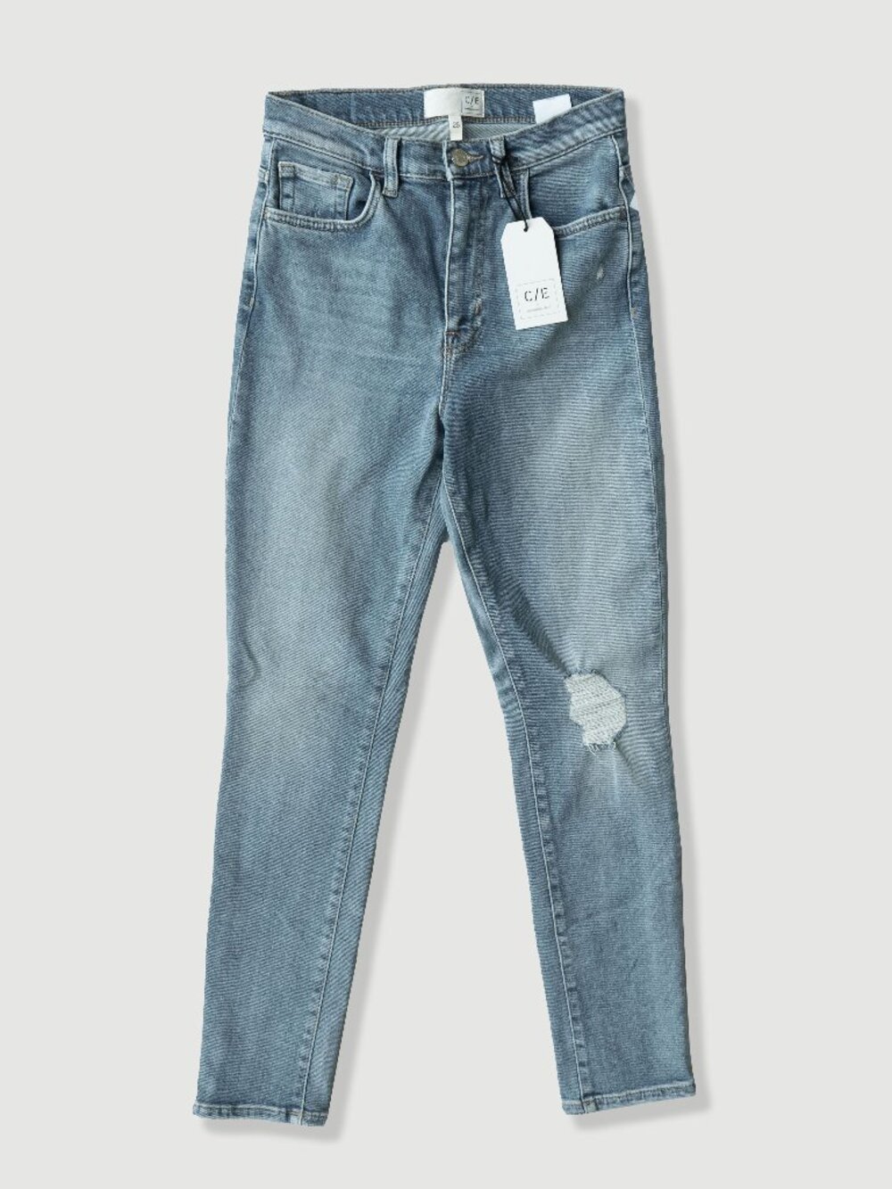 Current Elliot High Rise Cigarette Skiny Jeans Light Wash Distressed Shetland